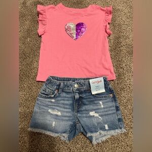 Cat & Jack Pink Heart Sequin Kids Top and shorts